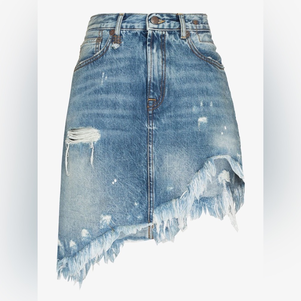 R13 Asymmetrical Distressed Denim Skirt